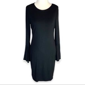 Vince Camuto Women's S Black & White Shift Dress Long Fitted Bell Sleeve Career